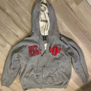 Vintage Outkast Clothing Co Hoodie Mens XL Gray Full Zip Sweatshirt Y2K Hip Hop